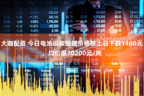 大咖配资 今日电池级碳酸锂价格较上日下跌1400元，均价报70200元/吨